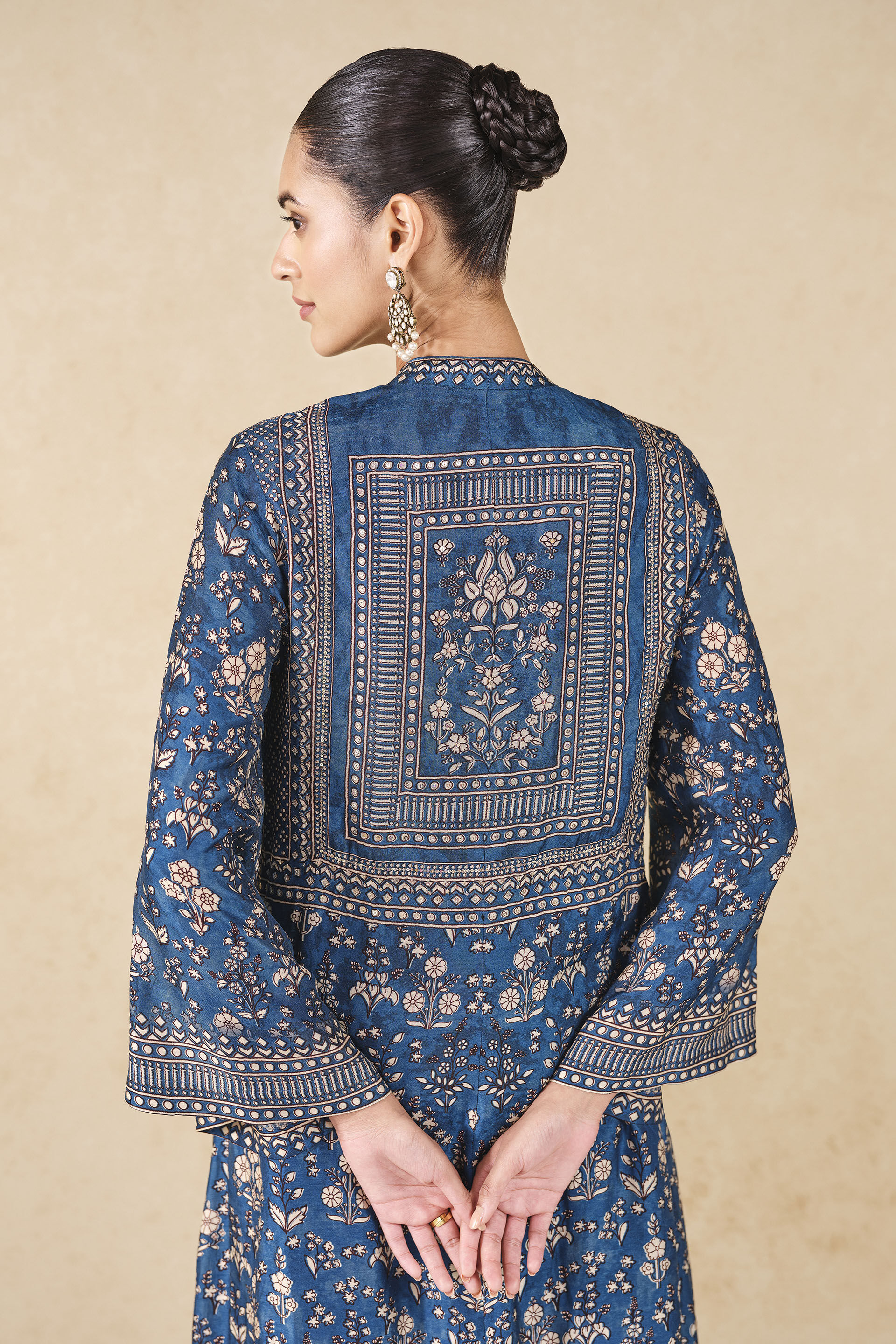 Niral Printed Silk Jacket Set - Blue, Blue, image 5